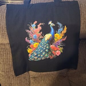 Peacock Print Black Tote Bag